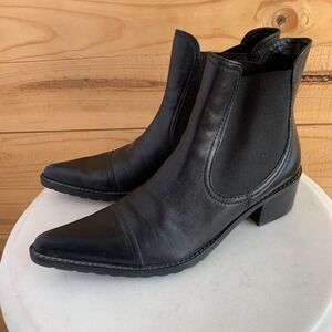 Eddie Bauer Womens Ankle Boots 6.5m Black Leather Heeled‎ Pointed Toe Brazil